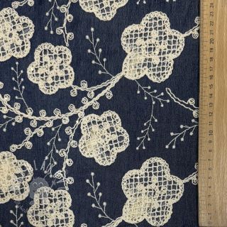 Bavlnená látka JEANS EMBROIDERY Flora design C