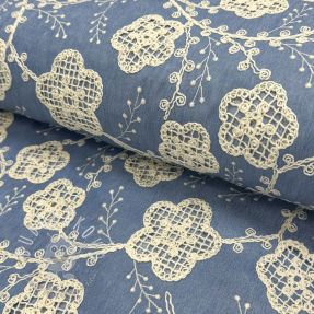 Bavlnená látka JEANS EMBROIDERY Flora design D