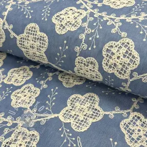 Bavlnená látka JEANS EMBROIDERY Flora design D