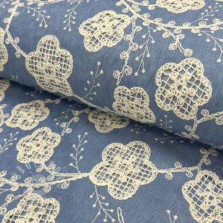 Bavlnená látka JEANS EMBROIDERY Flora design D