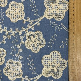 Bavlnená látka JEANS EMBROIDERY Flora design D