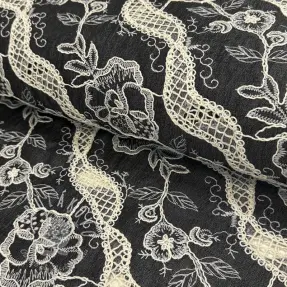 Bavlnená látka JEANS EMBROIDERY Flora design E