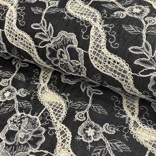 Bavlnená látka JEANS EMBROIDERY Flora design E