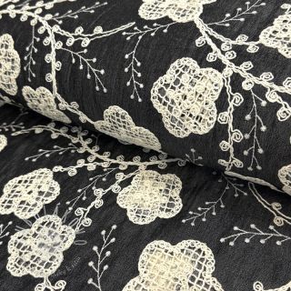 Bavlnená látka JEANS EMBROIDERY Flora design F