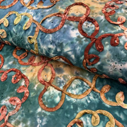 Bavlnená látka TIE DYE EMBROIDERY Elise tape design C