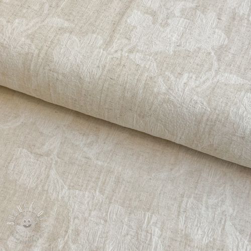 Bavlnená látka s ľanom JACQUARD Flowers natural