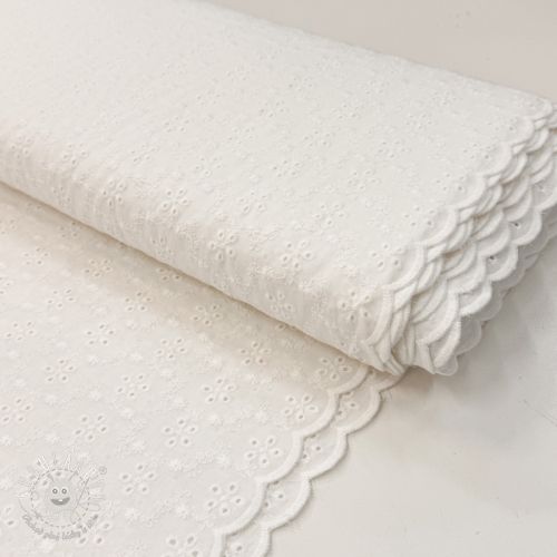 Bavlnená látka EMBROIDERY TWO-SIDE SCALLOP Simi white