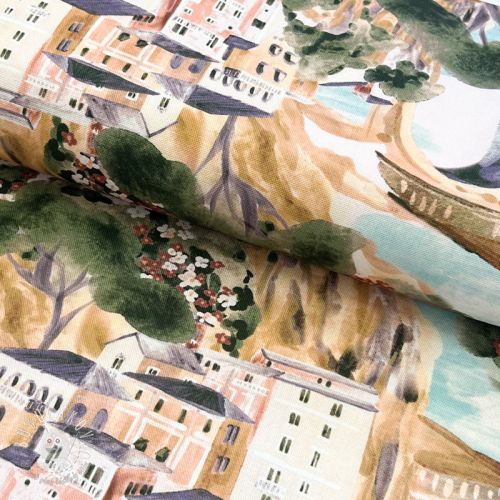 Dekoračná látka Houses ecru digital print