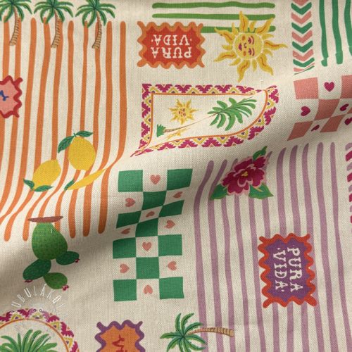 Dekoračná látka Linenlook Pura Vida Patch digital print