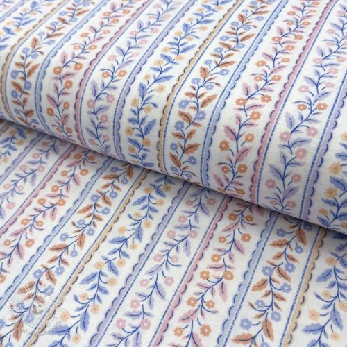 Dvojitá gázovina/mušelín Leaves in stripes digital print ORGANIC