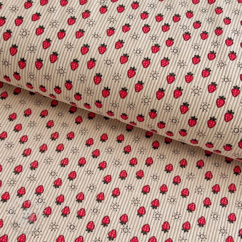 Menčester STRETCH Little strawberries light sand