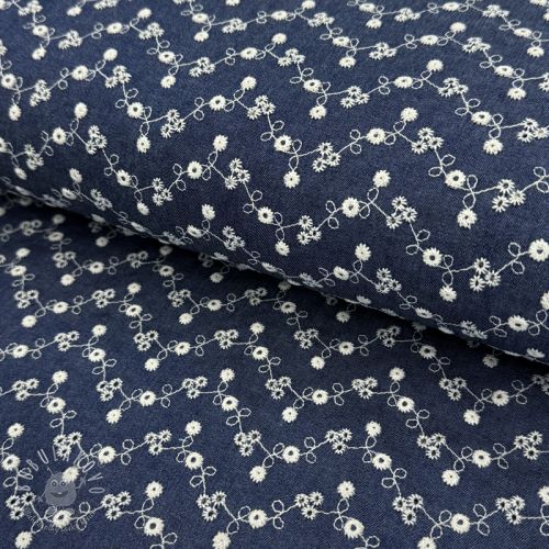 Bavlnená látka JEANS Embroidery dark blue