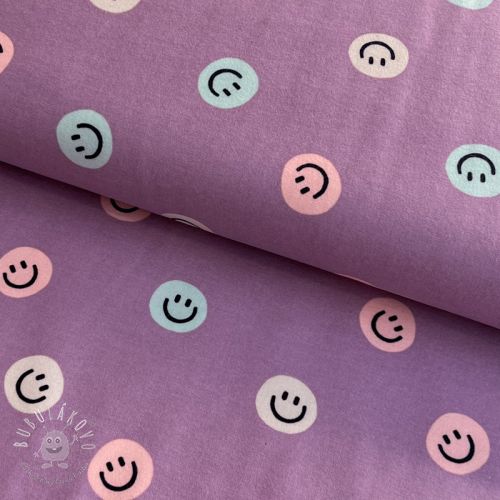 Bavlnená látka FLANNEL Happy faces lavender