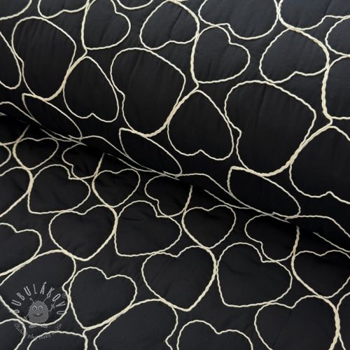 Prešívaná látka EMBROIDERY Hearts black
