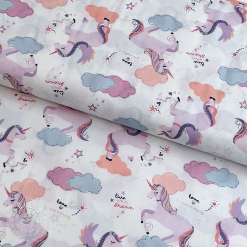 Bavlnená látka Unicorns love white