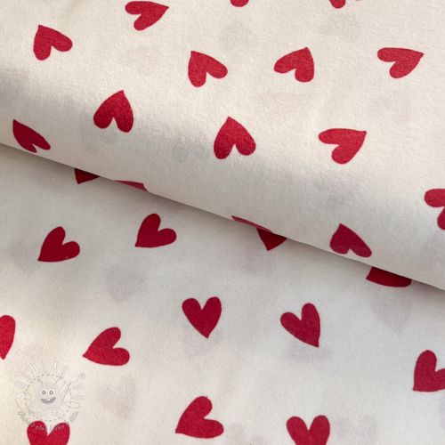 Bavlnená látka FLANNEL Hearts off white