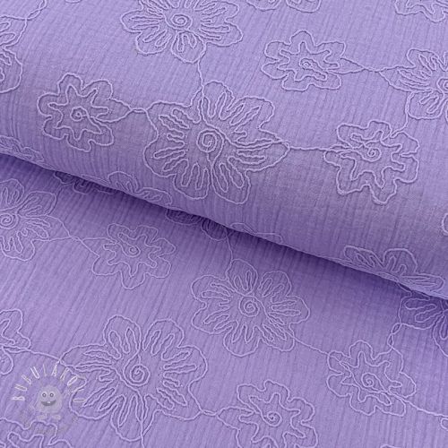 Dvojitá gázovina/mušelín EMBROIDERY Flowers lilac