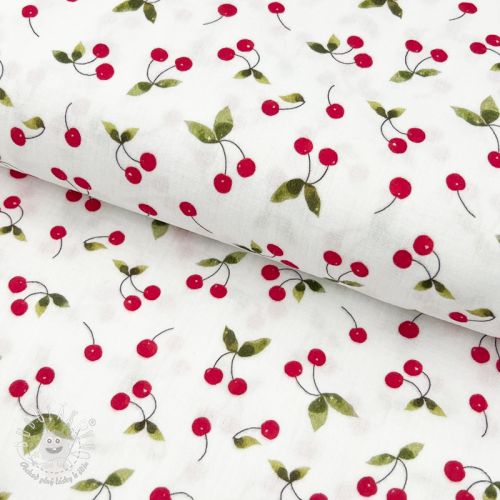 Dvojitá gázovina/mušelín Cherries white digital print