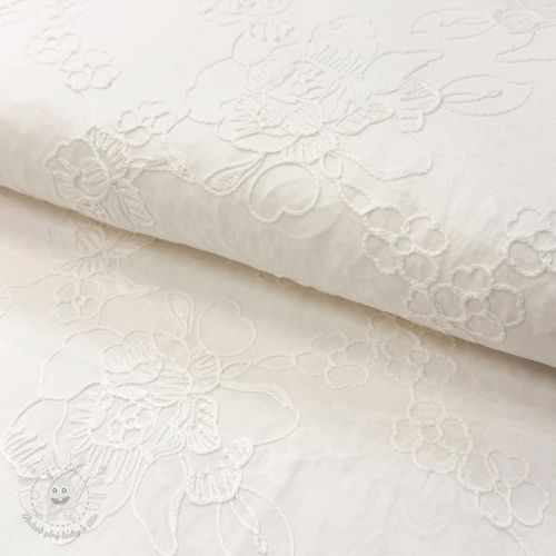 Bavlnená látka VOILE EMBROIDERY Flowers white