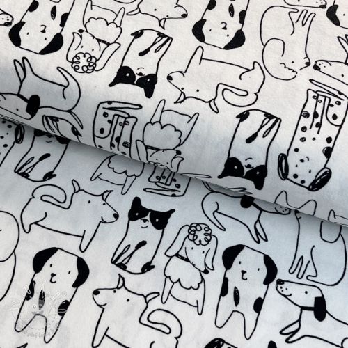 Bavlnená látka FLANNEL Dogs off white