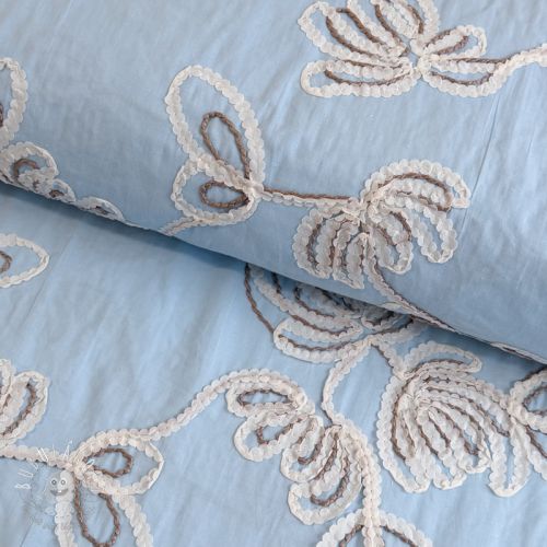 Bavlnená látka EMBROIDERY Loom En Light baby blue