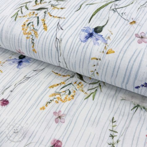 Dvojitá gázovina/mušelín French flowers blue digital print