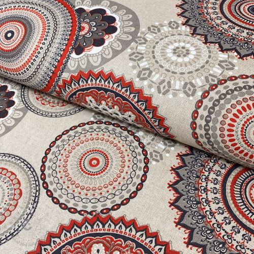 Dekoračná látka Linenlook Geometric mandala red