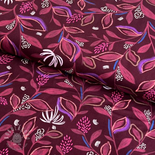 Bavlnená látka Leaves bordeaux digital print