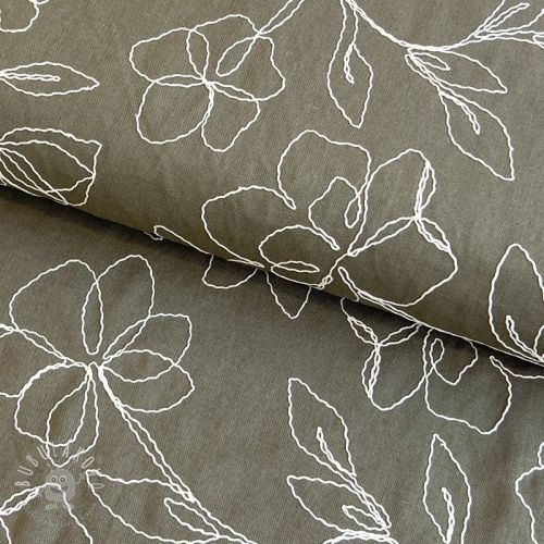 Viskóza s ľanom EMBROIDERY Flower Danielle pickle