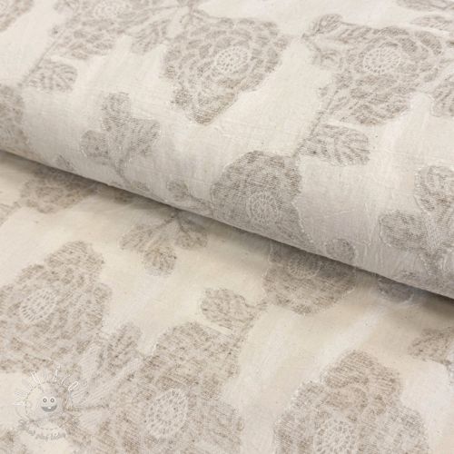 Bavlnená látka s ľanom JACQUARD Peony flowers