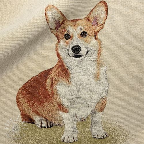 Dekoračná látka GOBELIN PREMIUM Sitting Corgi Dog PANEL