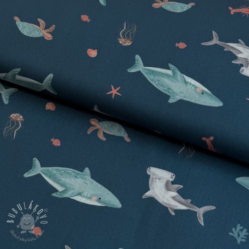 Bavlnená látka Sea life petrol digital print