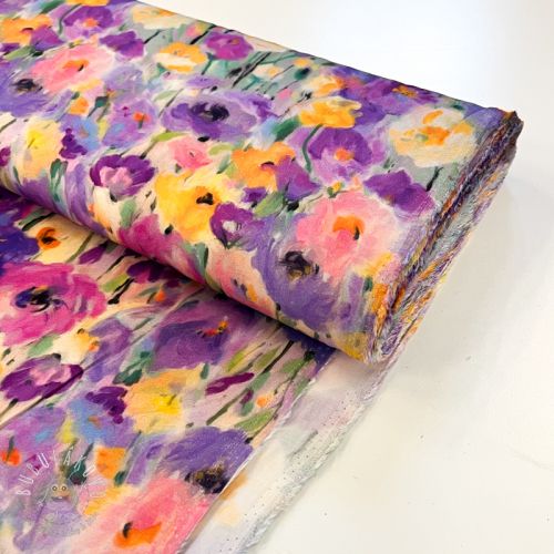 Viskóza SATIN Lavender flowers digital print
