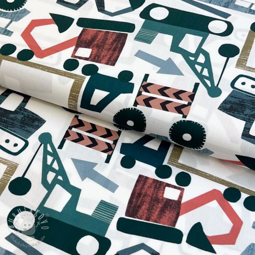 Bavlnená látka Vehicles off white digital print