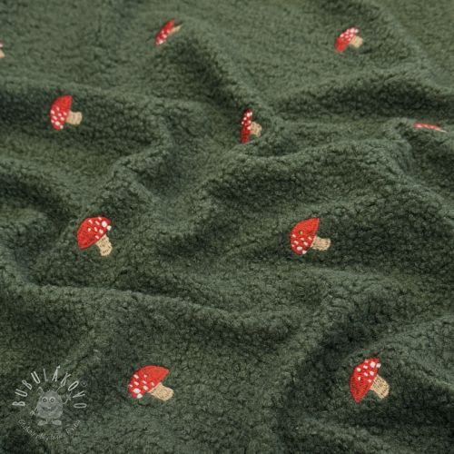 Kabátovina TEDDY EMBROIDERY Little mushrooms green