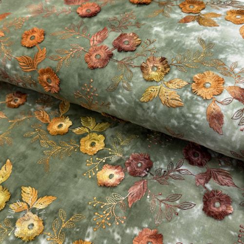 Bavlnená látka TIE DYE EMBROIDERY Poppy design O