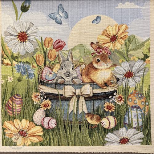 Dekoračná látka GOBELIN PREMIUM Floral Easter Bunny PANEL