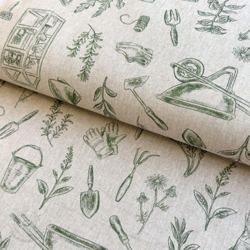 Dekoračná látka Linenlook Garden Plant Tool digital print