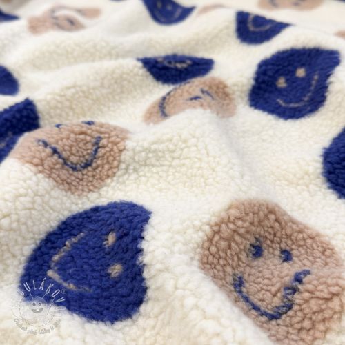 Kabátovina TEDDY JACQUARD Happy faces ecru